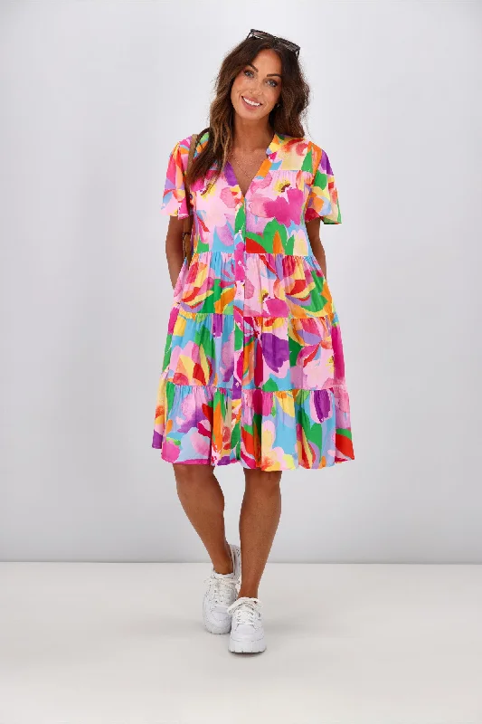 Boho Australia Hibiscus Hues Short Dress Multi