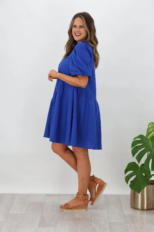 Ebby & I Sally One Shoulder Dress  Blue