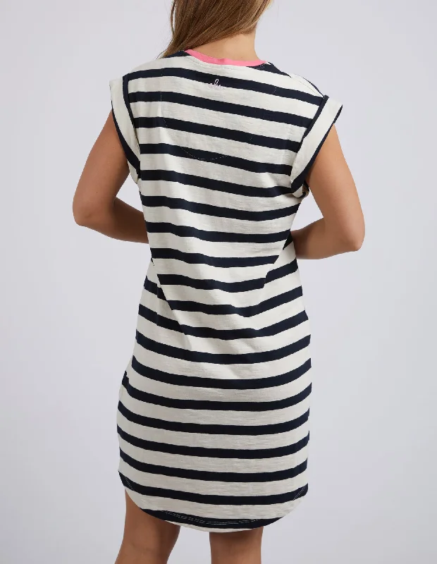 Elm Sunny Tee Dress Navy White Stripe