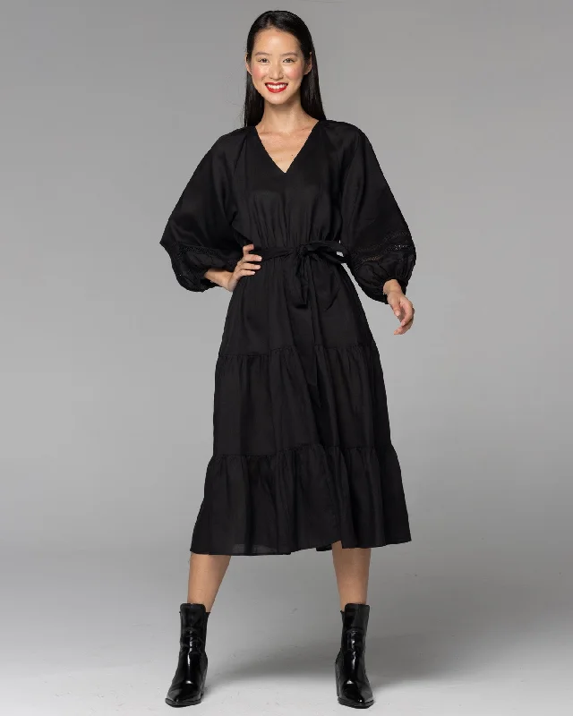 Fate Faraway Tiered Midi Dress Black