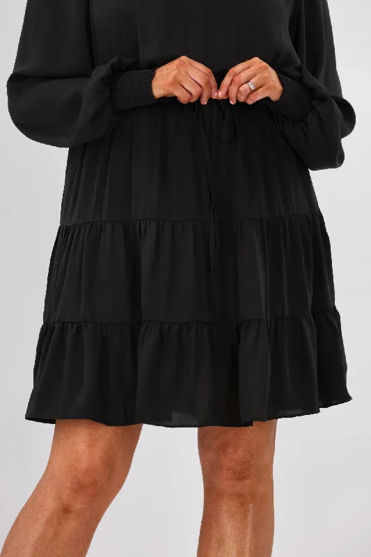 Gloss by Shine On Mandy Long Sleeve Tiered Dress Black