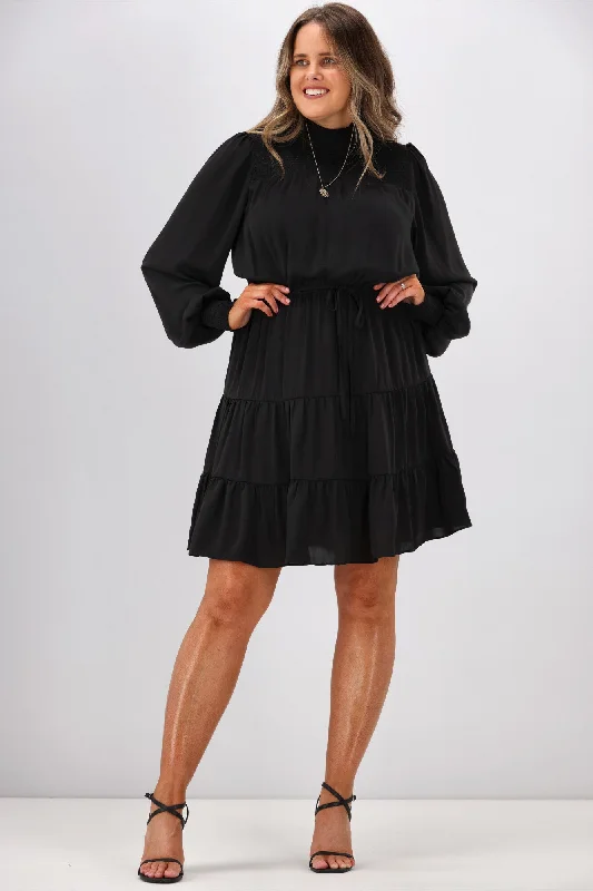 Gloss by Shine On Mandy Long Sleeve Tiered Dress Black