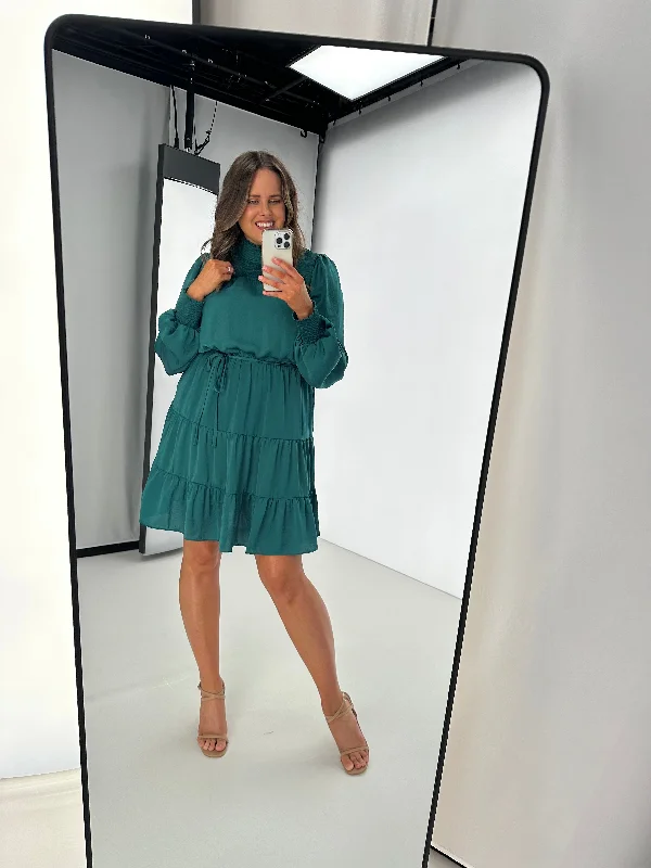 Gloss by Shine On Mandy Long Sleeve Tiered Dress Jade