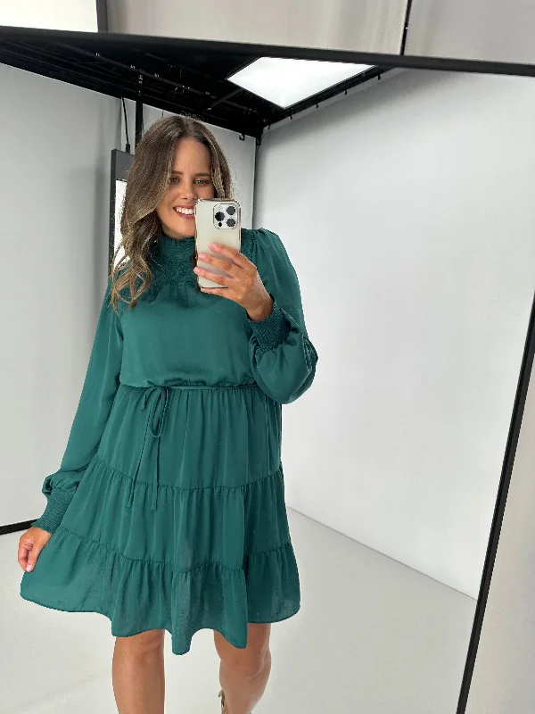 Gloss by Shine On Mandy Long Sleeve Tiered Dress Jade