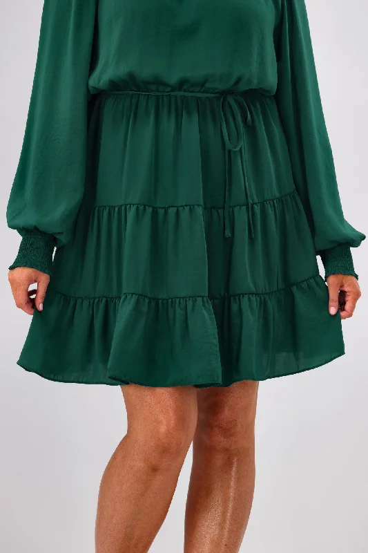 Gloss by Shine On Mandy Long Sleeve Tiered Dress Jade