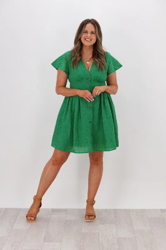 Grace & Co Holly Broderie Dress Green