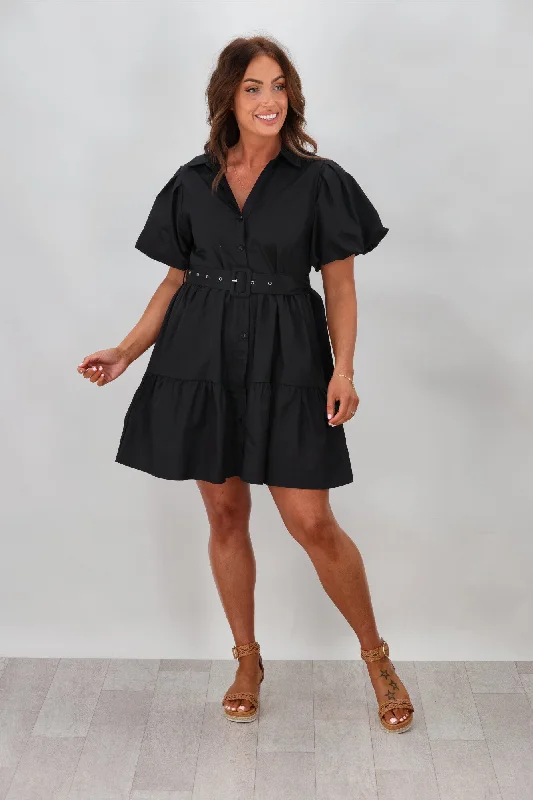 Grace & Co Theon Belted Cotton Dress Black