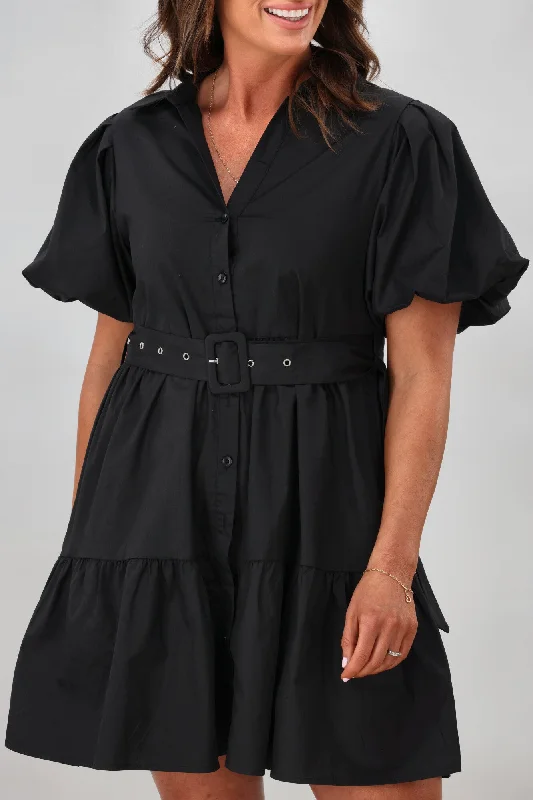 Grace & Co Theon Belted Cotton Dress Black