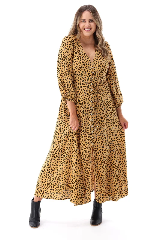 Iris Maxi Button Front Maxi Dress Leopard