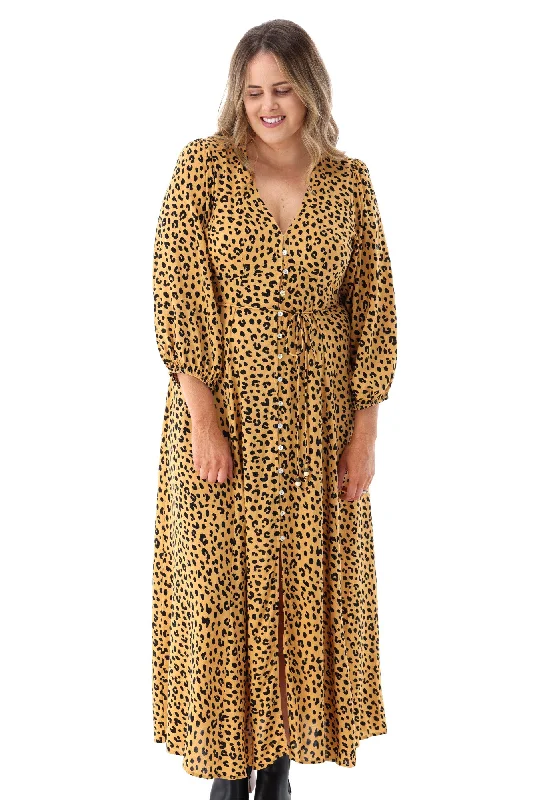 Iris Maxi Button Front Maxi Dress Leopard