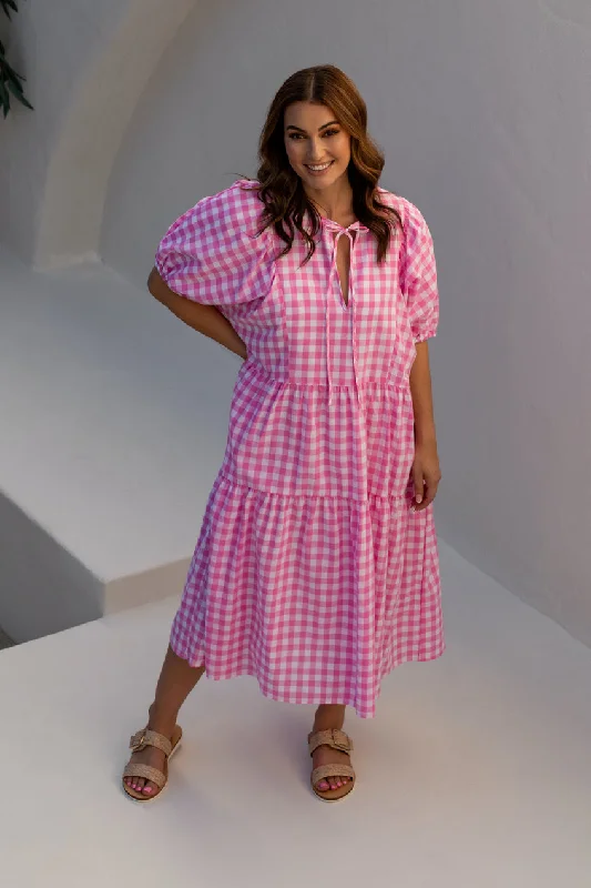 PQ Collection Roamer Midi Dress Blush Gingham