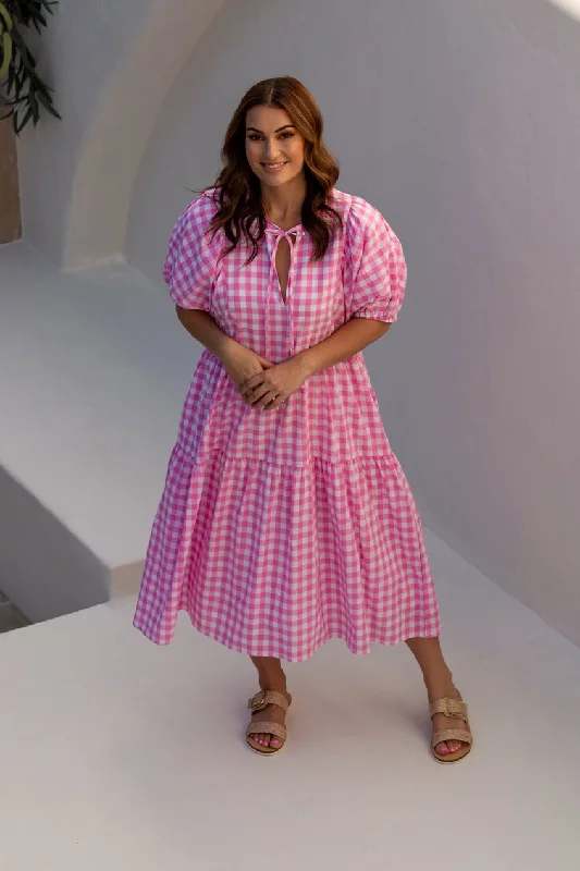 PQ Collection Roamer Midi Dress Blush Gingham