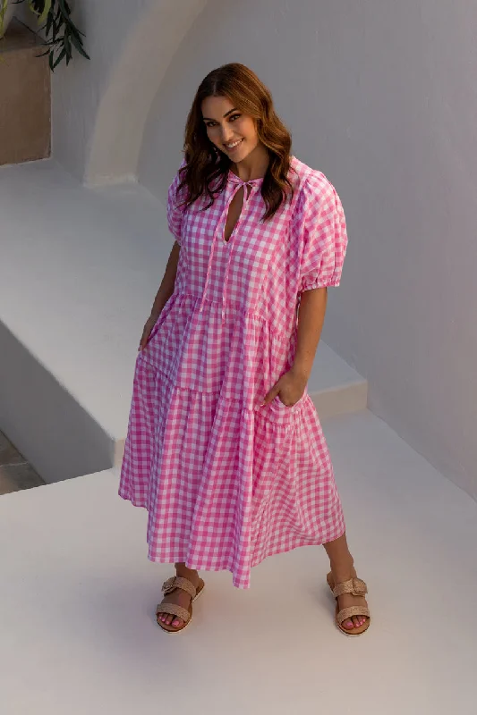 PQ Collection Roamer Midi Dress Blush Gingham