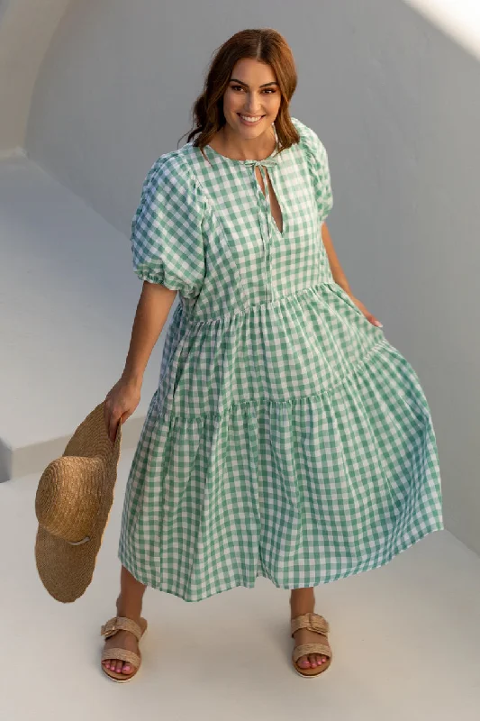 PQ Collection Roamer Midi Dress Haze Gingham