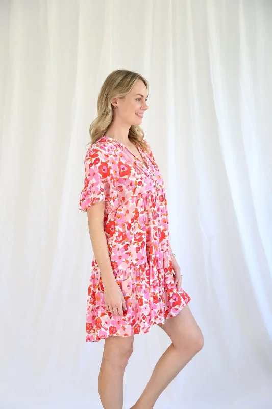 Salty Bright Arabella Pink Red Floral Mini Dress