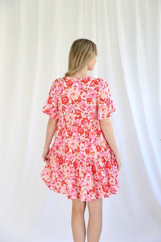 Salty Bright Arabella Pink Red Floral Mini Dress