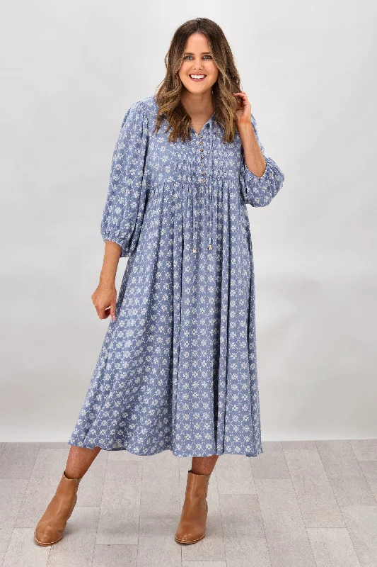 Salty Bright Julia Balloon Sleeve Dress Powder Blue Print