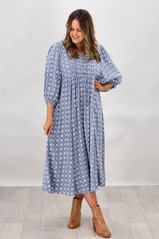 Salty Bright Julia Balloon Sleeve Dress Powder Blue Print