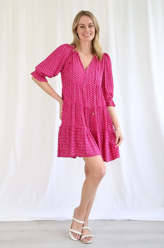 Salty Bright Pippa Tiered Mini Dress Magenta