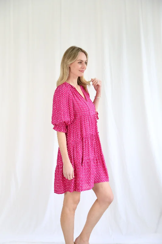 Salty Bright Pippa Tiered Mini Dress Magenta