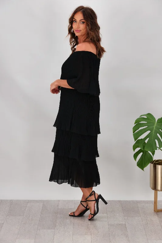 Sambara Abbie Pleated Layer Dress Black