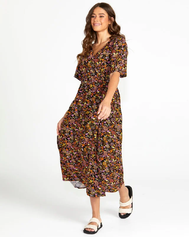 Sass Lilith Midi Wrap Dress Black Floral