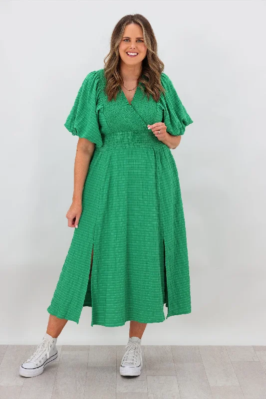 Shine On Label Carrie Shirred Front Dress Green