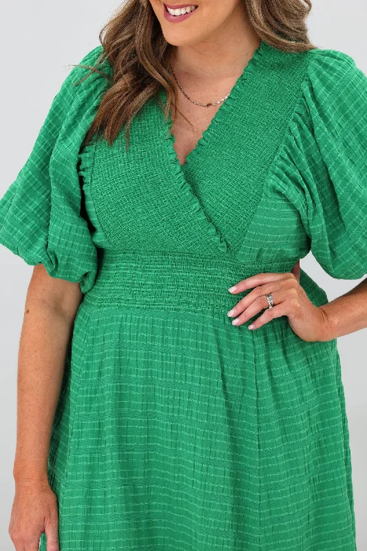 Shine On Label Carrie Shirred Front Dress Green