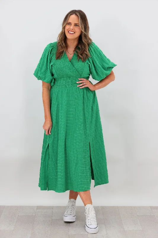 Shine On Label Carrie Shirred Front Dress Green