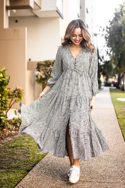 Silver Wishes Selma Gingham Long Sleeve Midi Dress