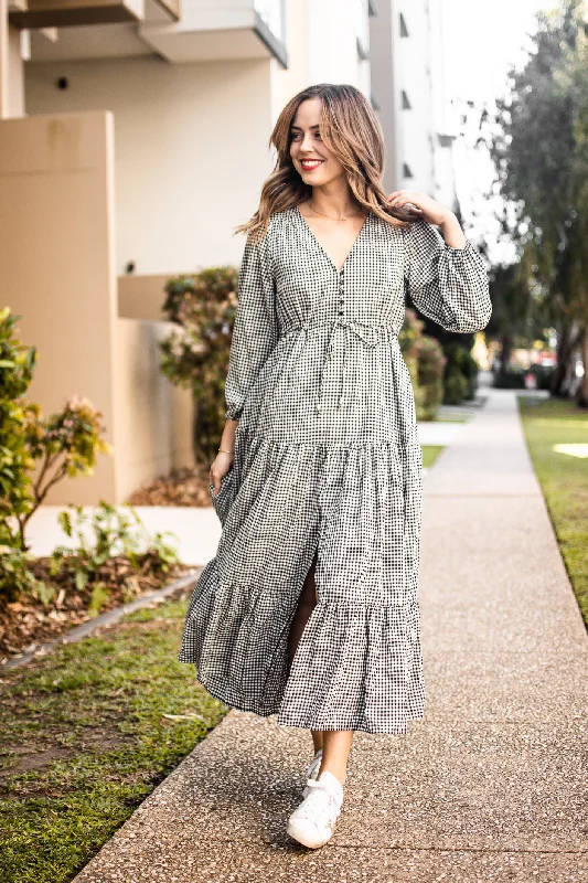 Silver Wishes Selma Gingham Long Sleeve Midi Dress