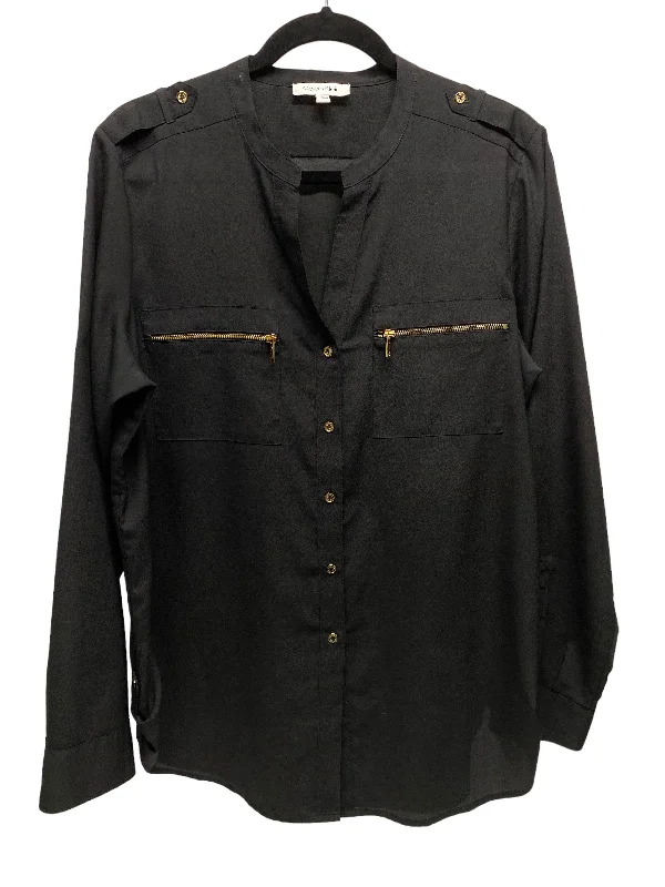 Top Long Sleeve By Calvin Klein In Black & Gold, Size: L