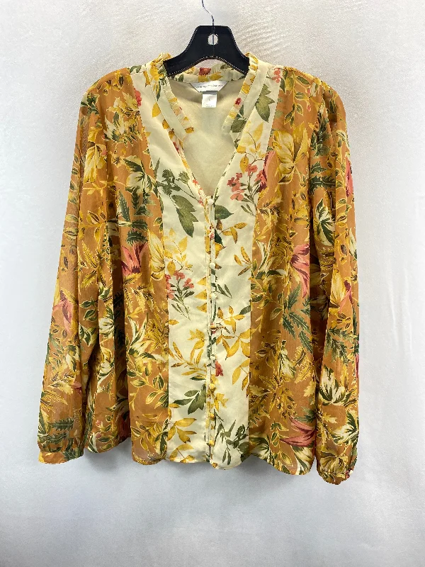 Top Long Sleeve By Christopher And Banks In Floral, Size: L