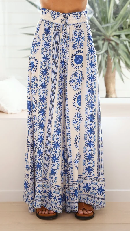 Avery Wide Leg Pant - Blue Print