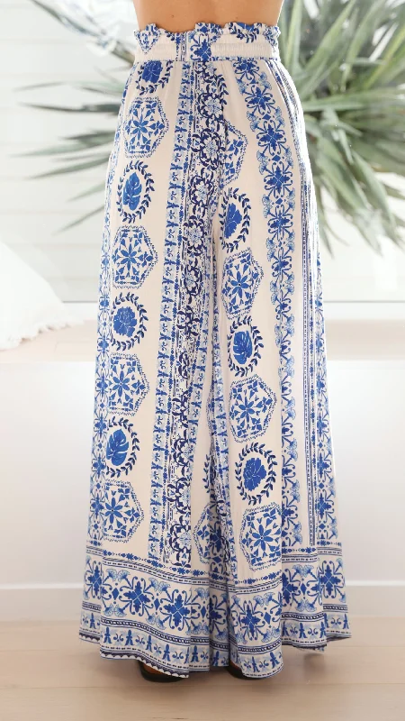 Avery Wide Leg Pant - Blue Print