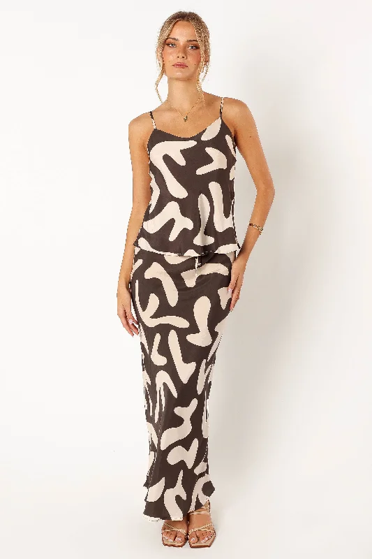 Bowie Cupro Maxi Skirt - Brown Beige