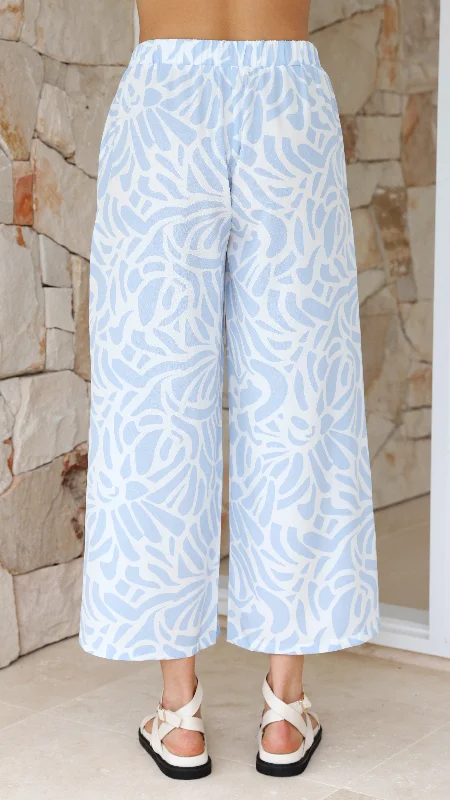 Capri Button Up Shirt and Pants Set - Light Blue Print