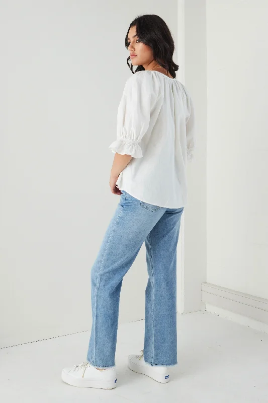 Frolic White Linen Pintuck Ss Top