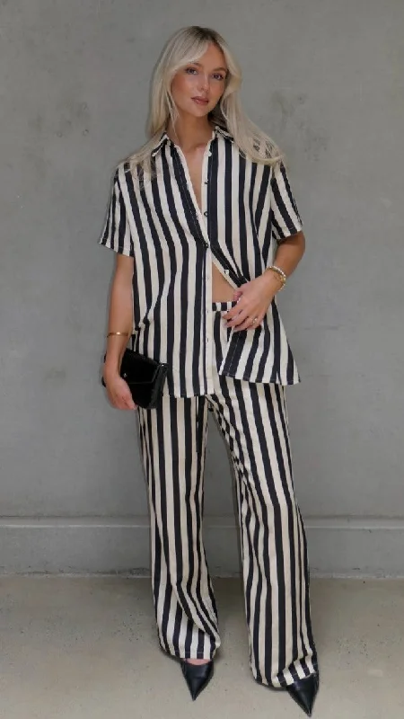 Josie Pants - Black/Beige Stripe