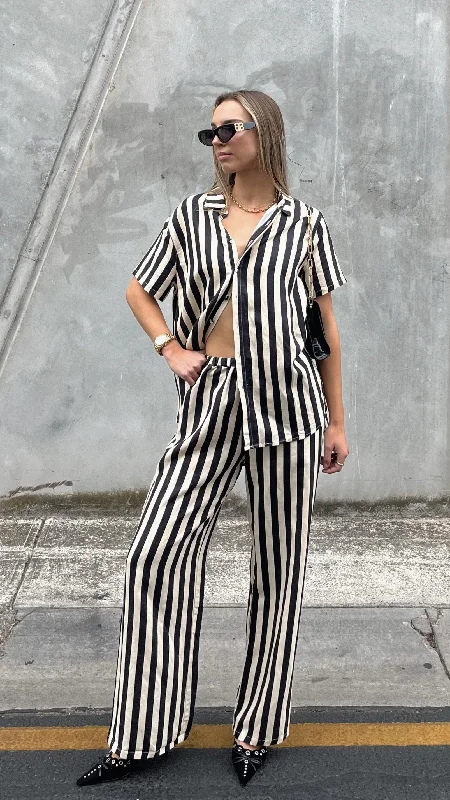 Josie Pants - Black/Beige Stripe