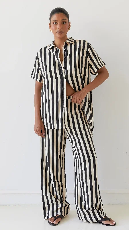 Josie Pants - Black/Beige Stripe