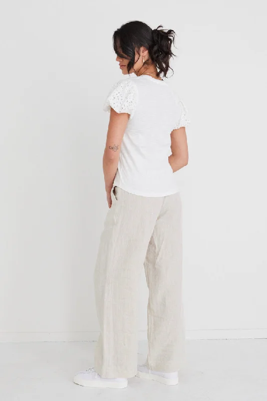 Peaceful White Broidery Anglaise Bubble Sleeve Tee