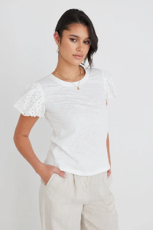 Peaceful White Broidery Anglaise Bubble Sleeve Tee