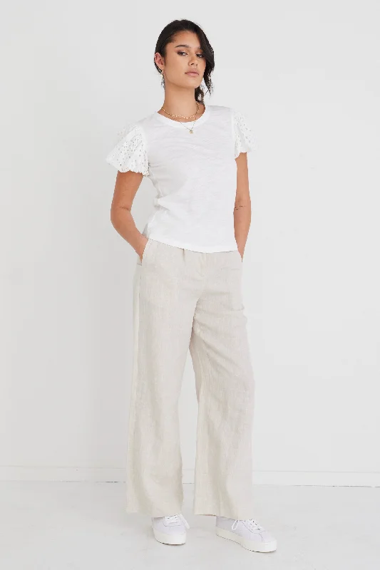 Peaceful White Broidery Anglaise Bubble Sleeve Tee