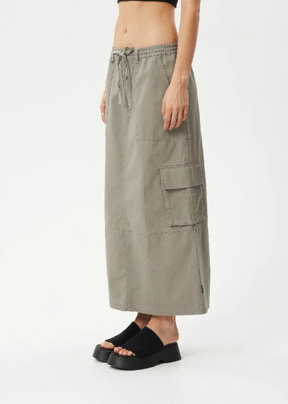 AFENDS Womens Tasman - Cargo Maxi Skirt - Grey Olive