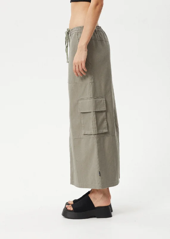 AFENDS Womens Tasman - Cargo Maxi Skirt - Grey Olive