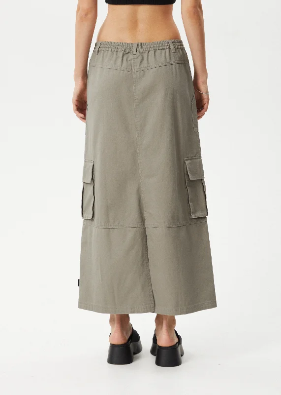 AFENDS Womens Tasman - Cargo Maxi Skirt - Grey Olive