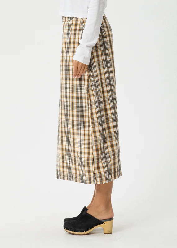 AFENDS Womens Check Out - Midi Skirt - Moonbeam Check