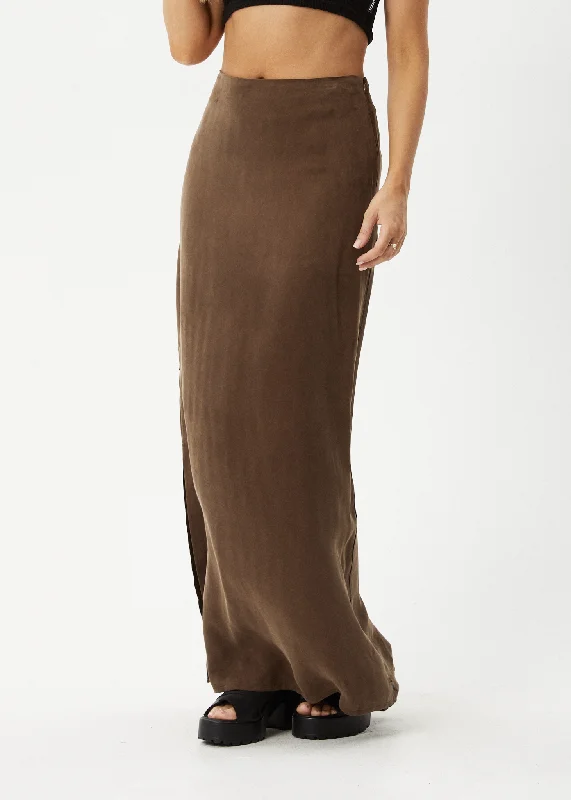 AFENDS Womens Grace - Cupro Maxi Skirt - Coffee