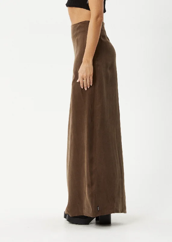 AFENDS Womens Grace - Cupro Maxi Skirt - Coffee